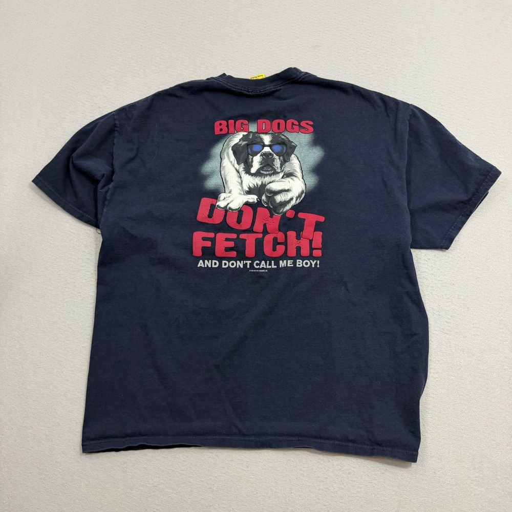 Vintage Big Dogs Shirt Mens 2X Navy Don't Fetch Graphic Tee Short Sleeve Cotton